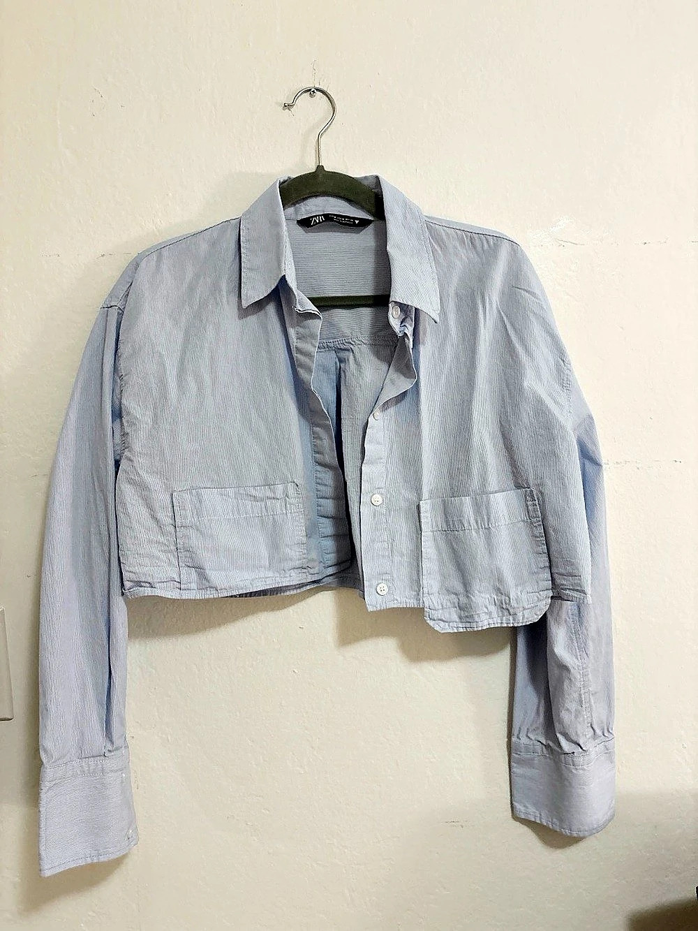 ZARA Light Blue Cropped Button Down Shirt